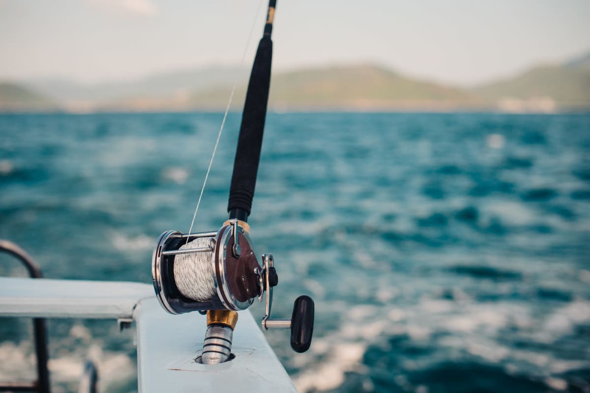 fishing rod on a boat in the sea fishing