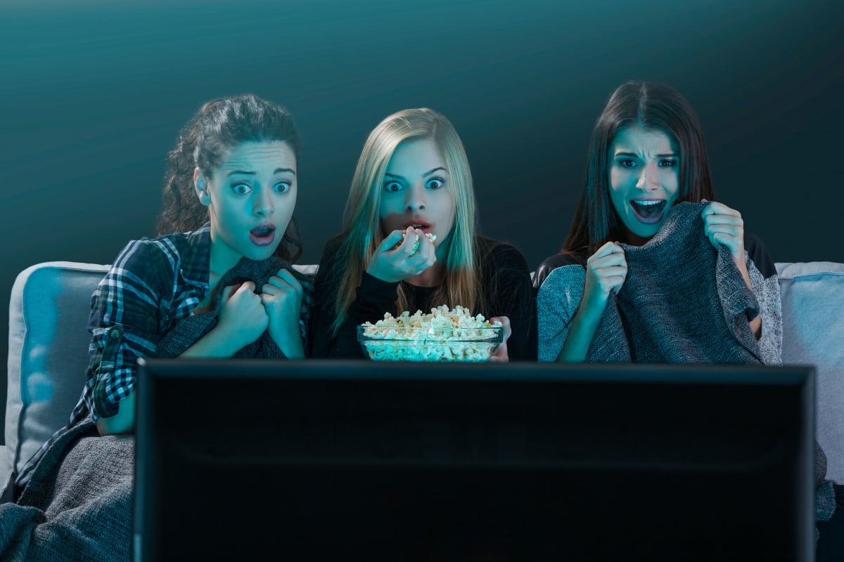 Mini Cinema Experience Girls watching scary movie