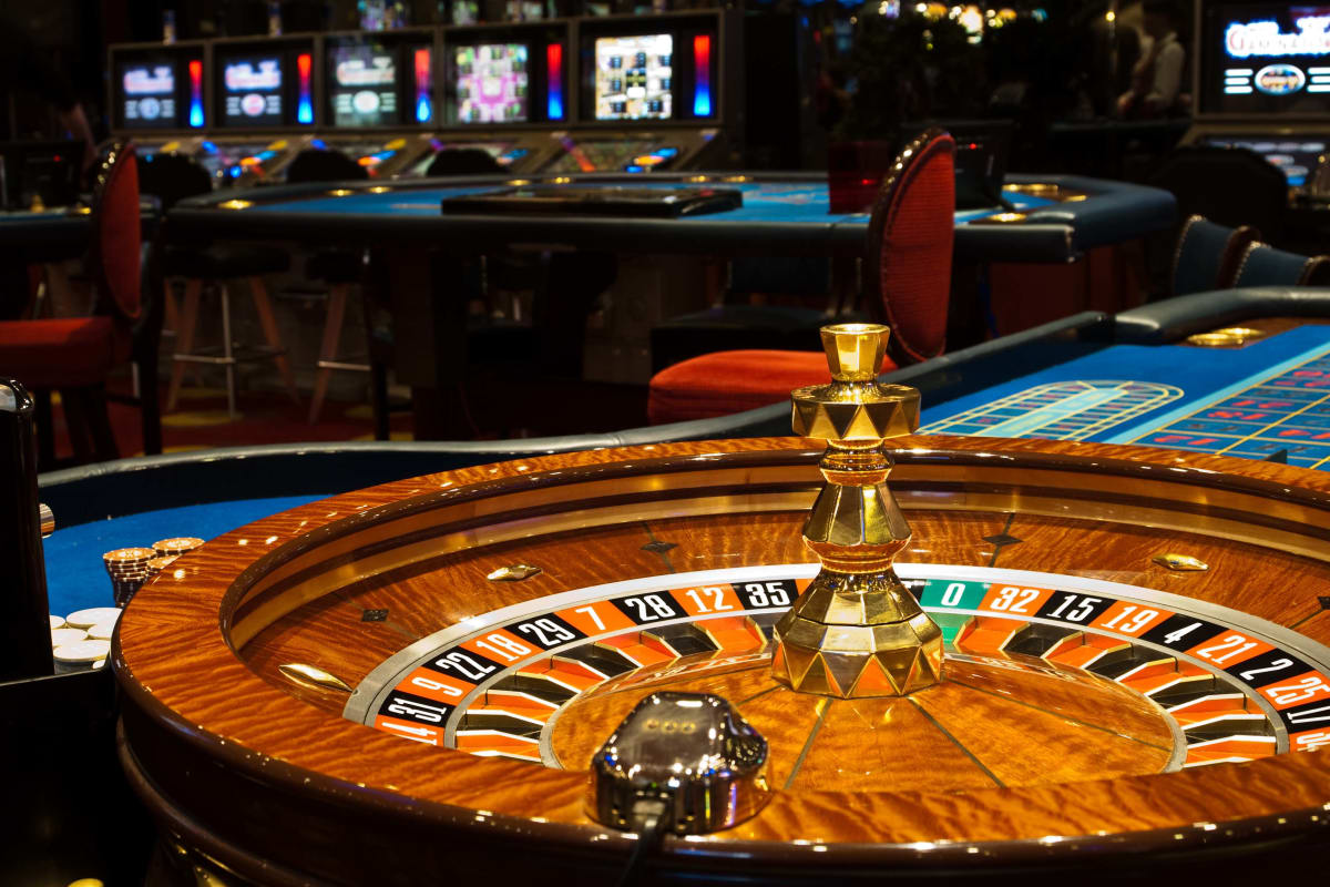 Casino interior roulette and slot machines