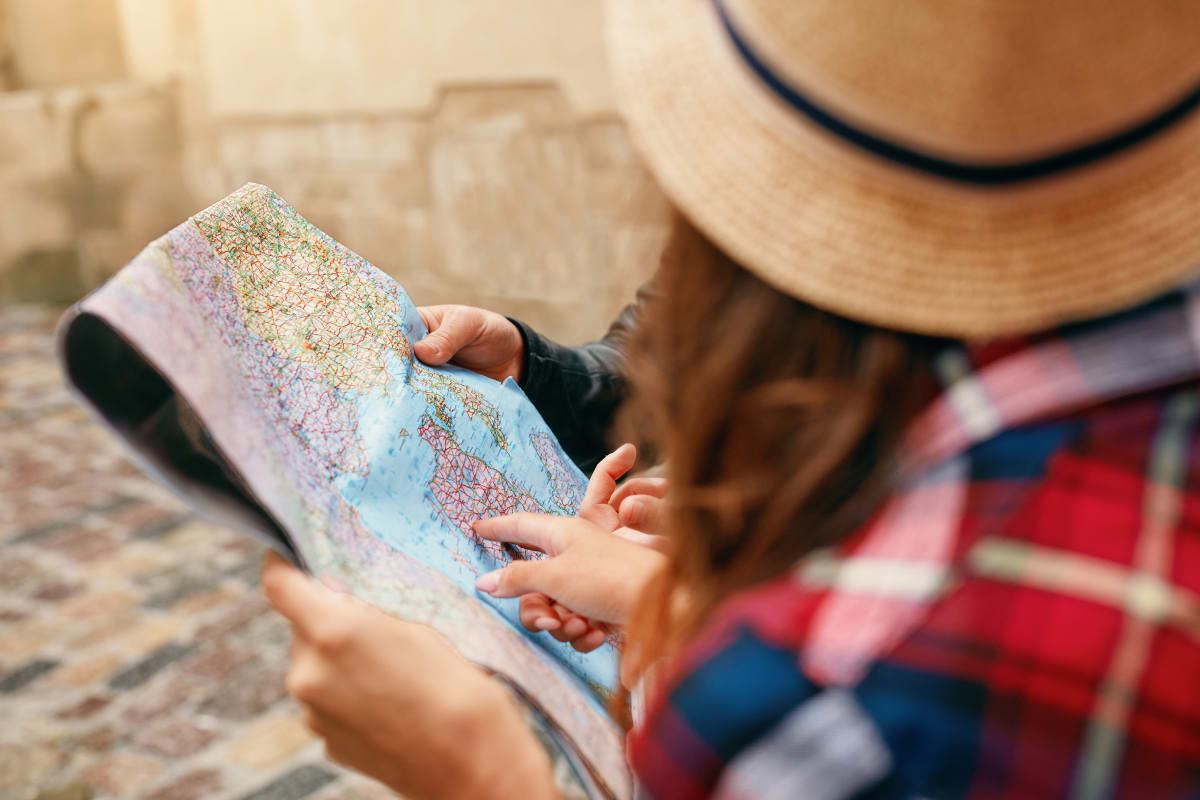 people looking at map