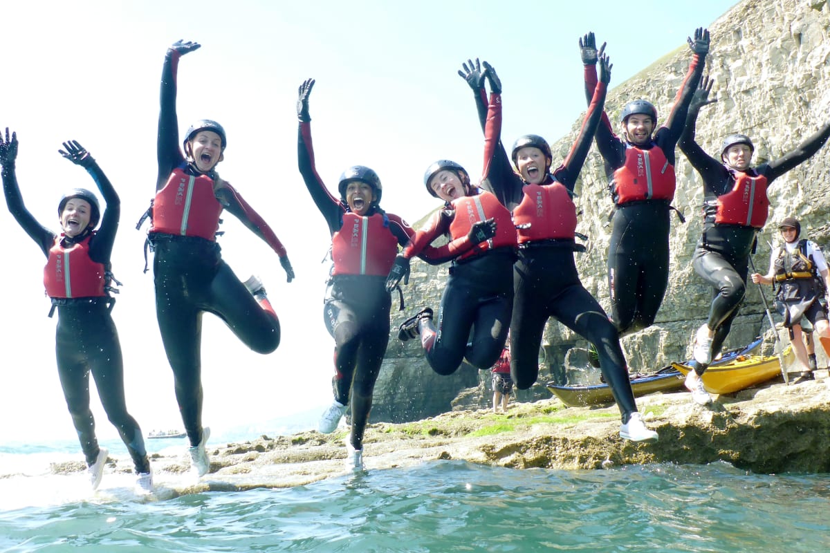 Corporate Event, Cliff Jumping, Happy Group, Team Building