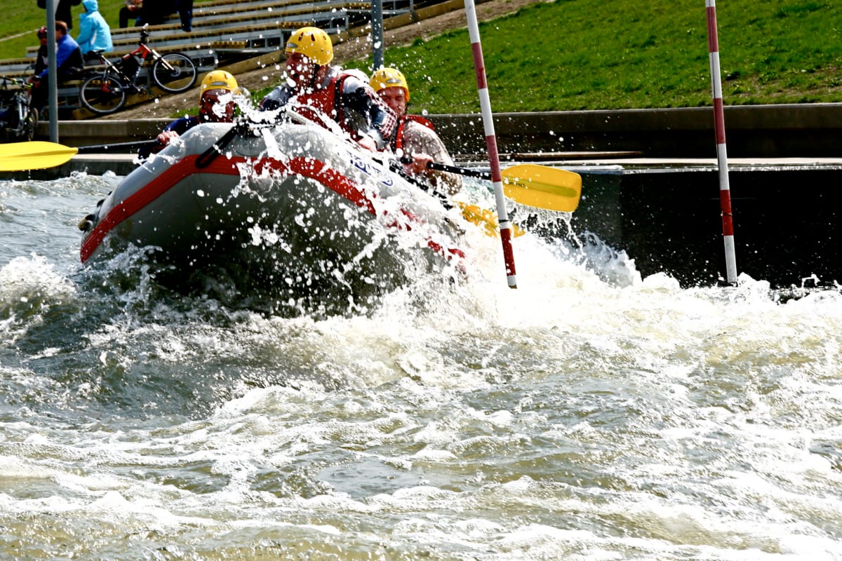 A stag group having fun rafting