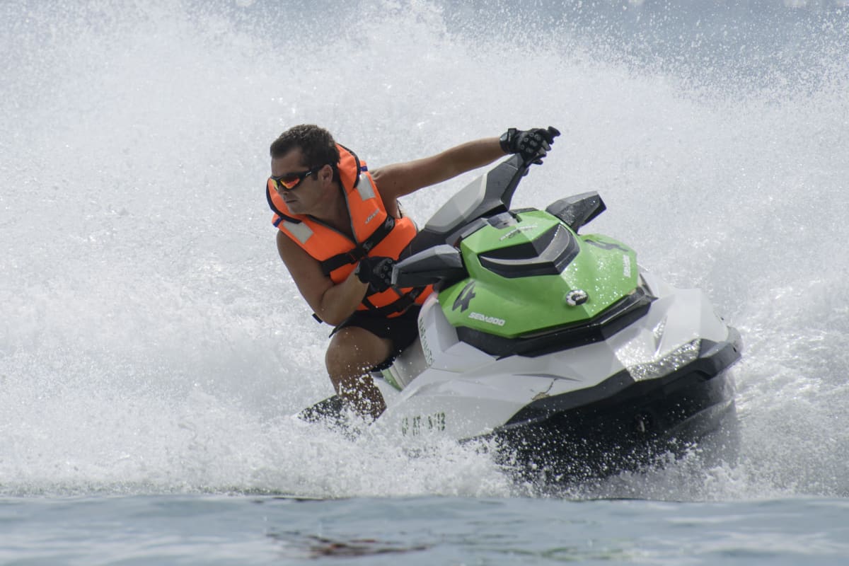 A man having fun on a jetski
