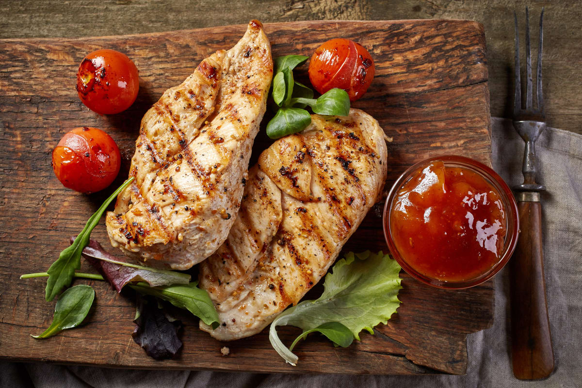 A plate of grilled chicken