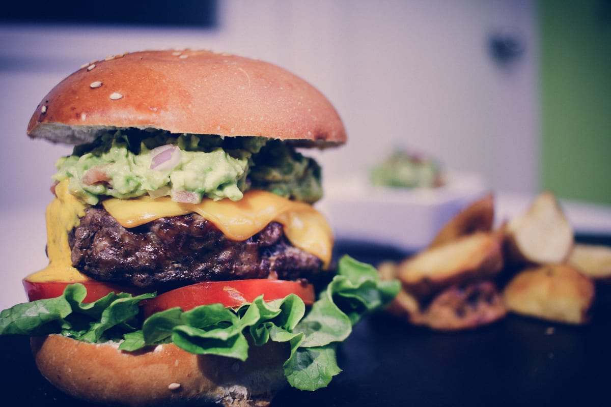 A burger and chips