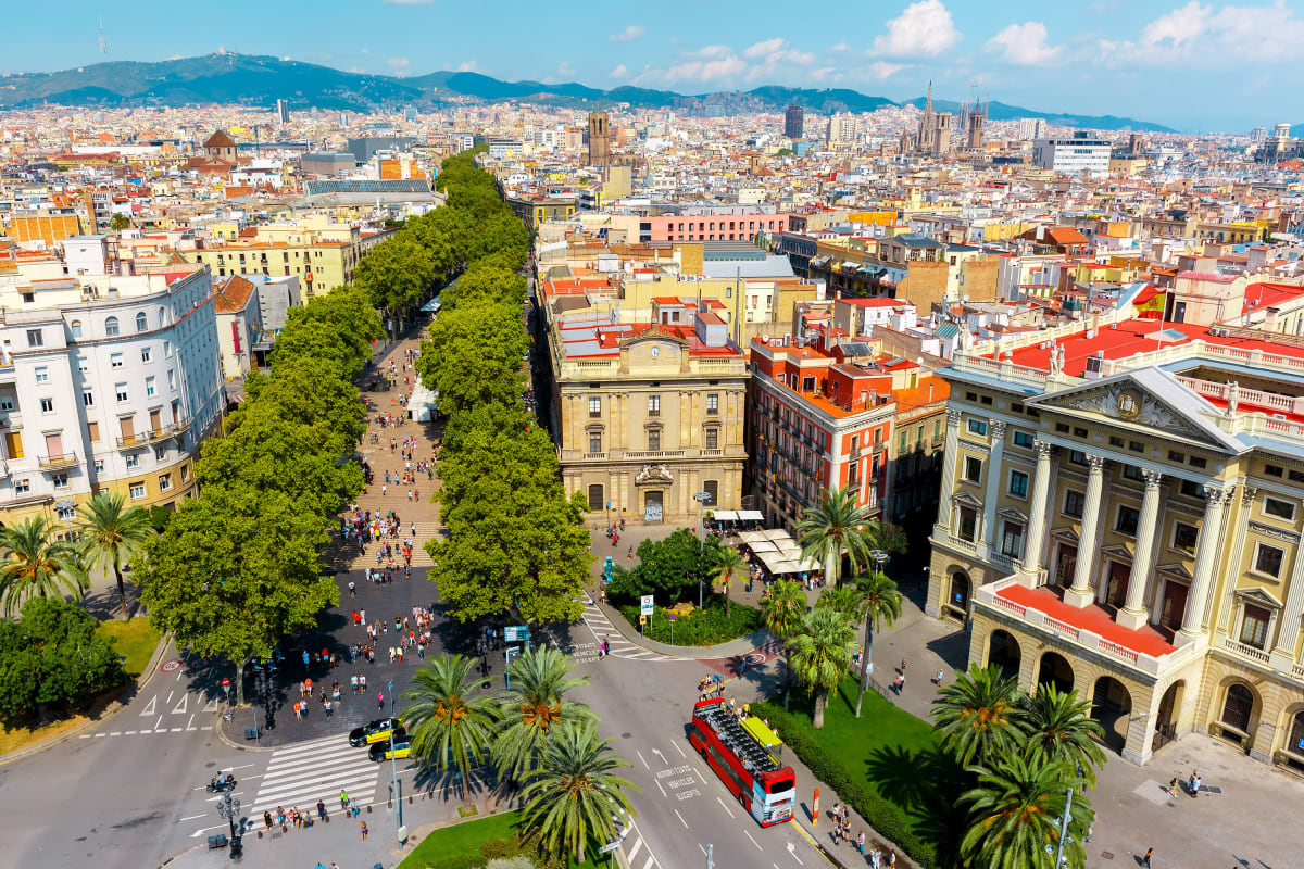 Aerial view over La Rambla from Christopher Columbus monument, Barcelona