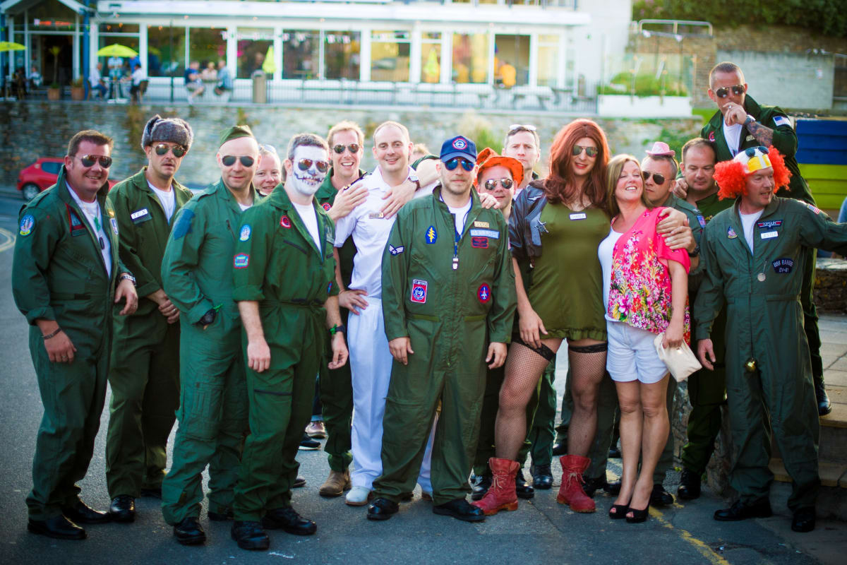 A stag party in fancy dress on barcrawl