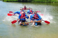 A group of men on a man made raft