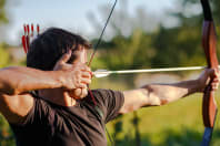 Close up of stag doing archery