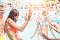 group of friends having fun at waterpark