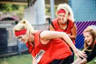 A happy hen party playing old school sports day games