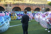 A hen group playing zorb football