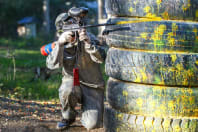 A group of people enjoying a game of paintball