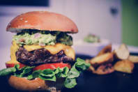 A burger and chips