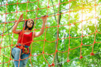 A hen on a high ropes course