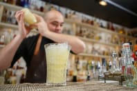 A group enjoying cocktail making