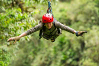A woman on a zip line
