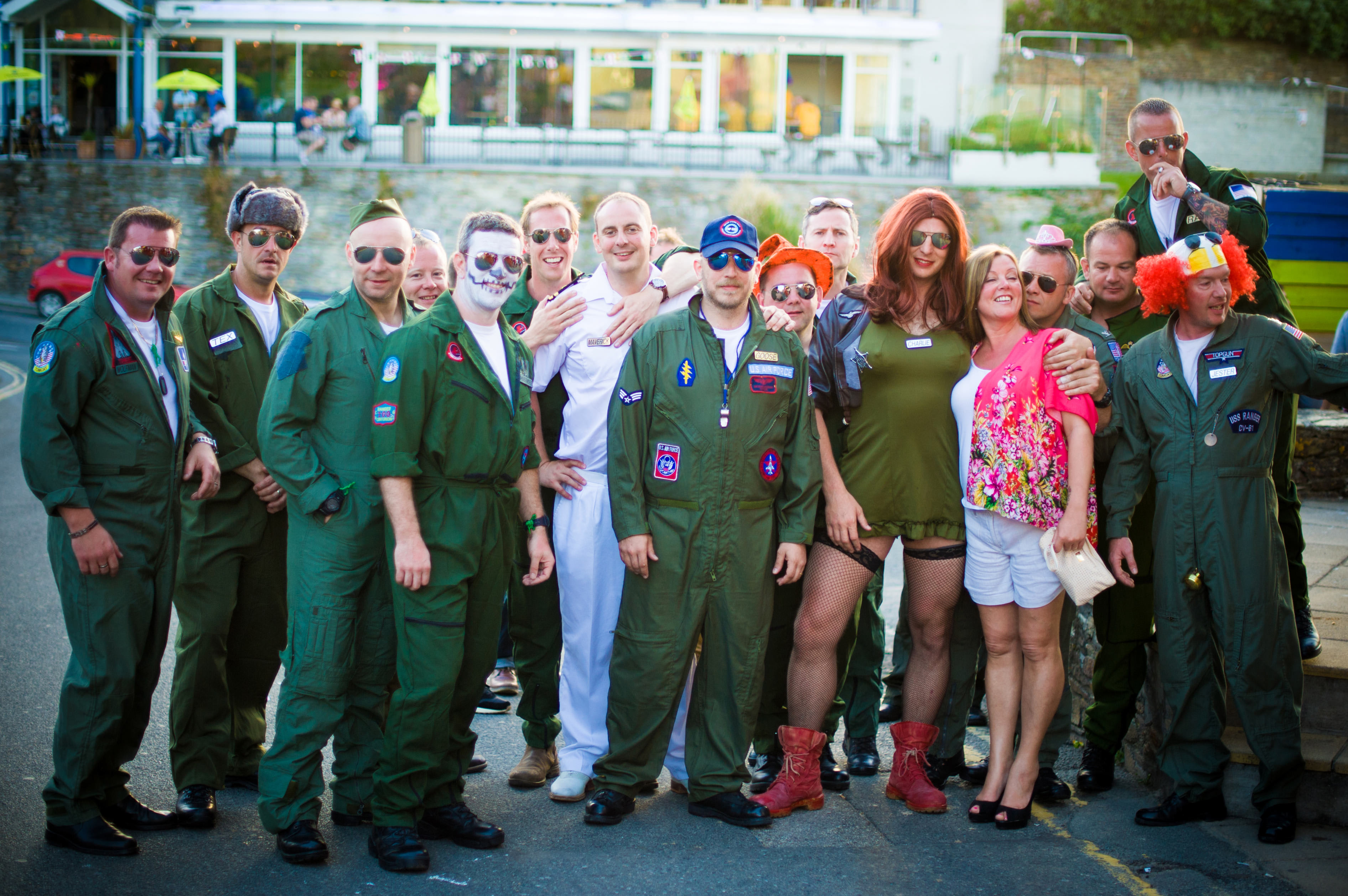 A stag party in fancy dress on barcrawl