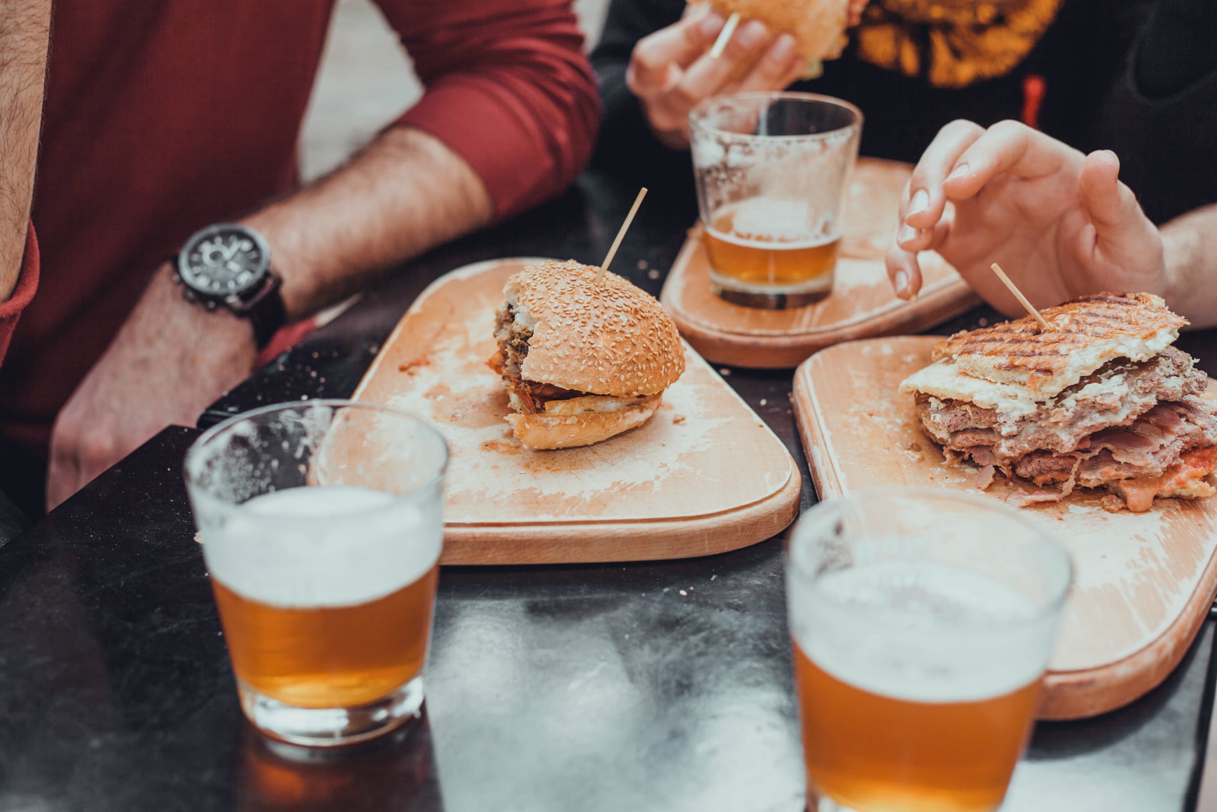 Burger meals with beer