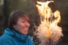 Hens in the woods Land and Wave happy hen with fire bush