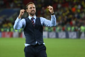 Gareth Southgate celebrates victory at end of the Round-16 Fifa World Cup Russia