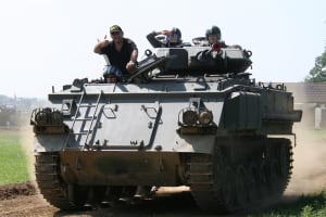A stag group driving a tank