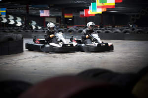 karting track with karts racing