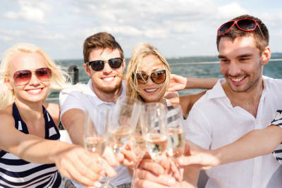 A group of people having fun on a boat party