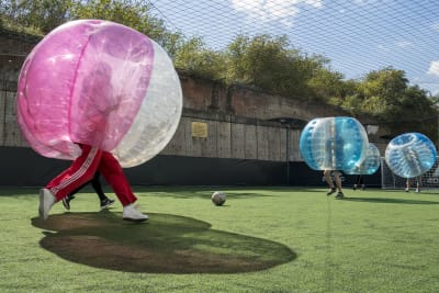 hens playing zorb football xtreme events logo removed