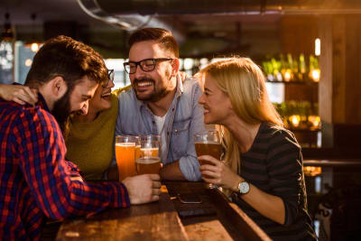 Friends drinking in bar having fun